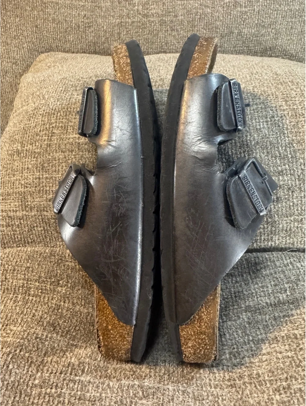 Birkenstock Arizona Two-Strap Leather Sandals - Black Metallic Women’s size 7